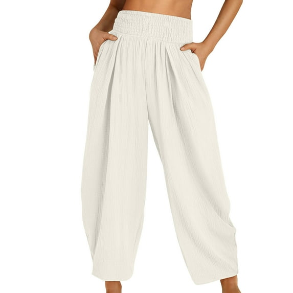 Zuesphe Womens Pants Summer 2025 Capri Pants for Women Linen Womens Palazzo Pants Petite Size Cargo Pants Women Baggy Plus Size