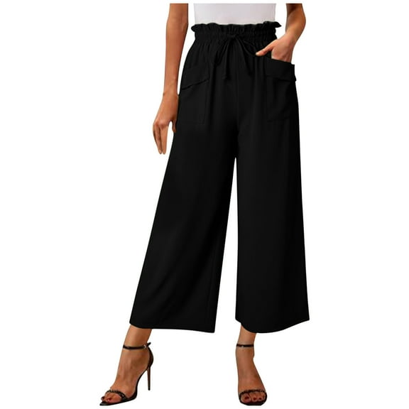 Zuesphe Womens Pants Trendy High Waisted Women Capri Pants for Summer High Rise Womens Petite Wide Leg Lounge Pants Cargo Pants Women Stretchy