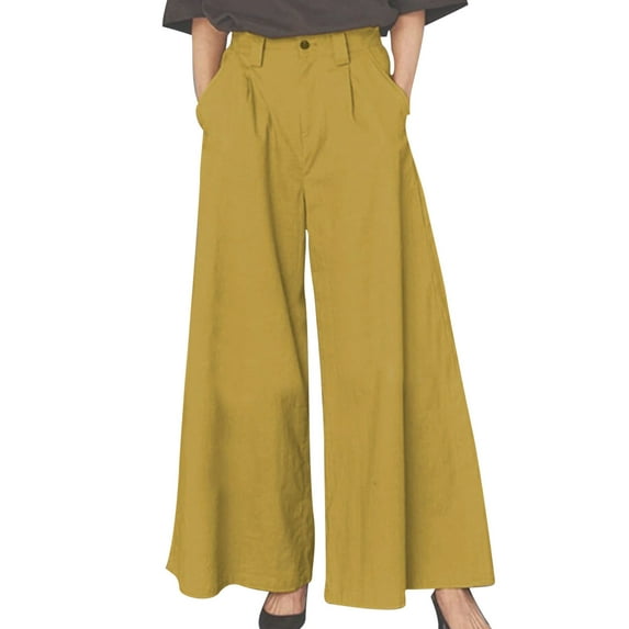 Zuesphe Womens Pants Trendy Ladies Capri Pants Sale Womens Wide Leg Pants Casual Linen Womens Cargo Pants High Waisted with Pockets