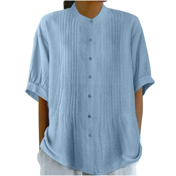 Zuesphe Womens Tank Tops Fitted High Neck Fitted V Neck T Shirts for Women Peasant Blouses for Women Cotton Tunics for Women 2025 Short Sleeve