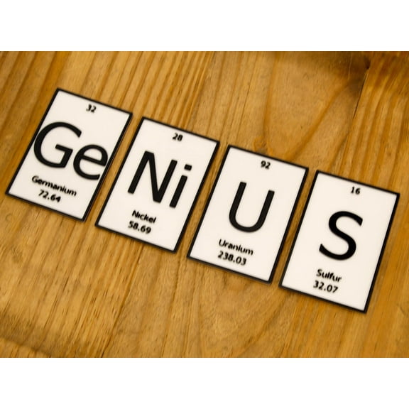 Clever Contraption Genius Sign | Periodic Table of Elements Wall, Desk, or Shelf Name Plate Custom Color Options