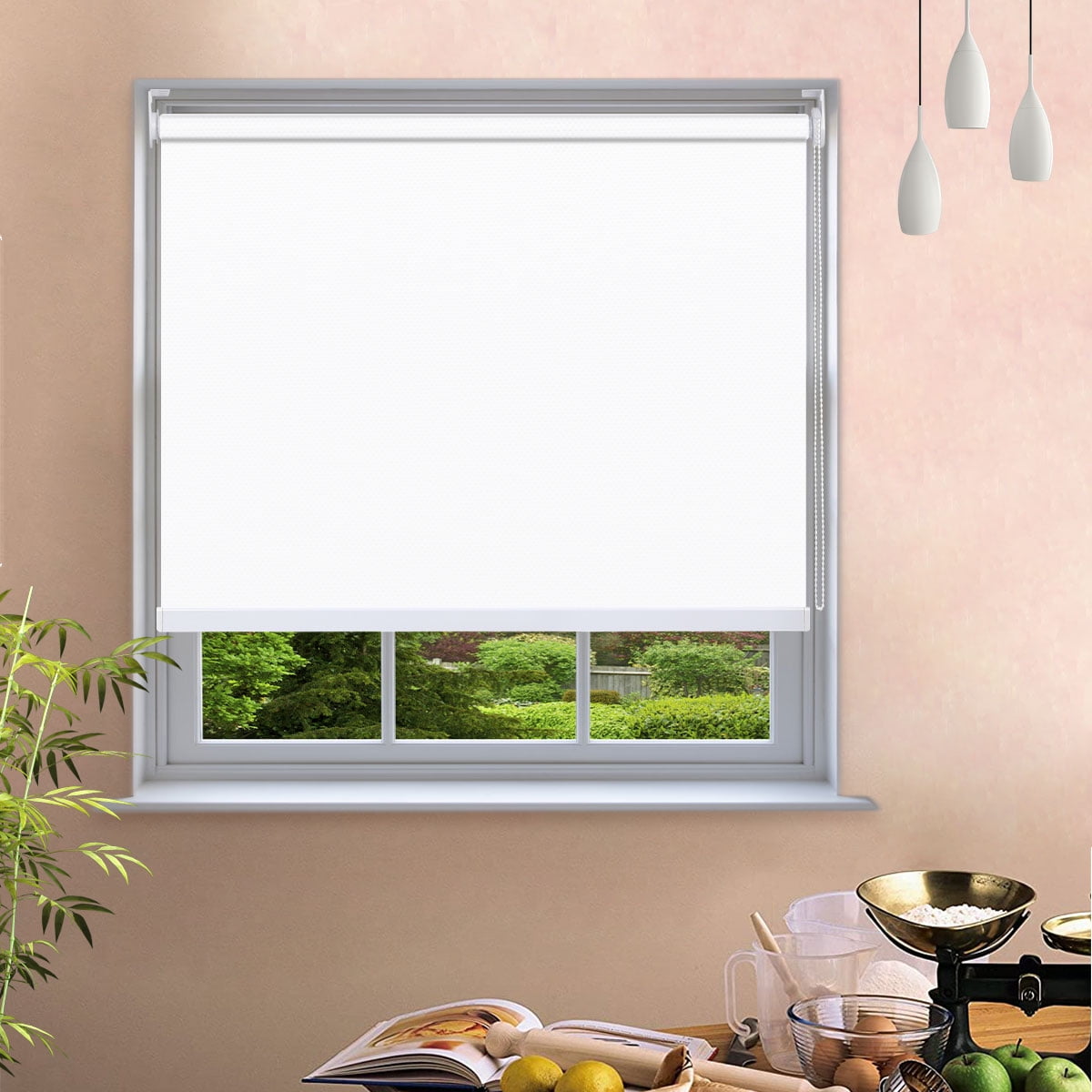 GeTopBlinds 100% Blackout Privacy Roller Shade, Window Blinds with UV Protection Fabric. For Office and Home Easy to Install. (White, 20" W x 72" H)--Customized size10"~100"