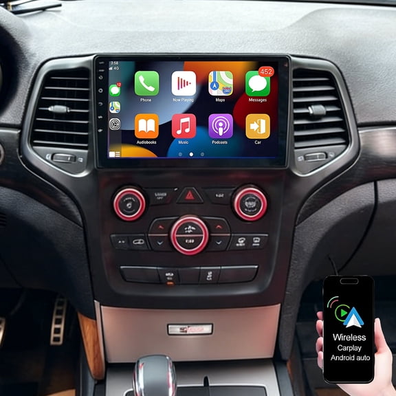 Geabo 10 Inch Android 13 Car Stereo for Jeep Grand Cherokee 2014-2022 IPSTouch Screen Car Radio with Wireless Carplay Android Auto WiFi Bluetooth Navigation Backup Camera - 2GB+64GB