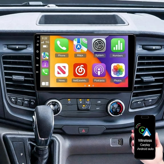 Geabo 10 inch Touchscreen Car Stereo for Ford Transit Custom 2020-2024, Android 14 Double Din Car Radio with Wireless Carplay Android Auto GPS Navi Bluetooth Mirror Link WiFi Backup Camera 2+64G