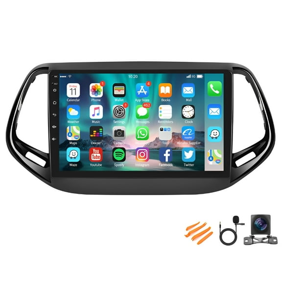 Geabo 2+32G Car Radio Stereo for Jeep Compass 2017-2019, 10 Inch IPS Touch Screen Head Unit with Bluetooth Wifi GPS SWC