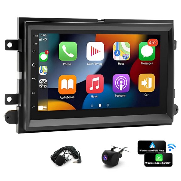 Geabo 2+32G Car Stereo for Ford F150 2004-2008 F250 2006-2014 and More Models with Wireless CarPlay Android Auto 7inch Touch Screen Support Bluetooth FM/RDS GPS WiFi SWC
