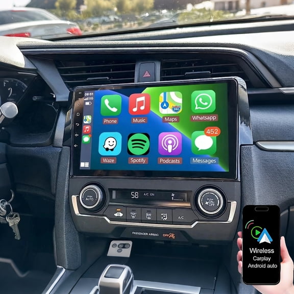 Geabo 2+64G 9inch Car Radio for Honda Civic 2016-2020, Android 15 Double Din Touch Screen Car Radio Receiver Support Wireless Carplay Android Auto WiFi GPS Bluetooth SWC AHD Backup Camera