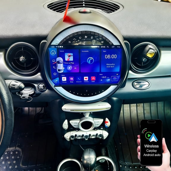 Dexico 2+64G Car Radio for BMW Mini Cooper R56 2007-2014, 9 inch IPS Touchscreen Car Stereo with Wireless CarPlay Android Auto Bluetooth WiFi GPS Navigation Backup Camera FM Mirror Link