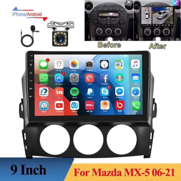Geabo 2+64G Car Stereo for Mazda MX-5 2006-2021 with Wireless CarPlay Android Auto 9inch Touch Screen Support Bluetooth FM GPS WiFi
