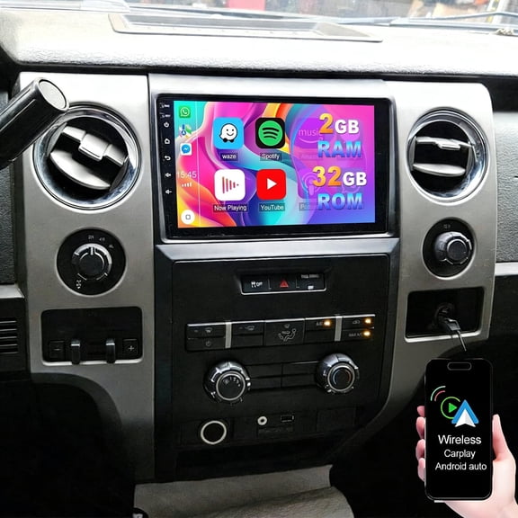 Geabo 2G+32G Android Car Radio for Ford F150 2009-2014, 10.1 Inch Touch Screen Car Stereo Support Wireless Carplay Android Auto GPS WiFi EQ Mirror Link Bluetooth FM/RDS Backup Camera