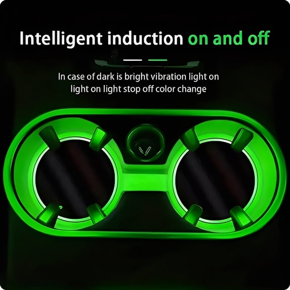 Geabo 2Pcs LED Car Cup Holder Lights 7 Colors USB Rechargeable Vibration Sensor Universal for Car Truck Vehicle Interior Decoration