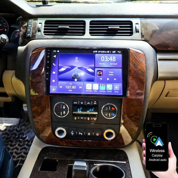 Geabo 4+64G Android Car Stereo for Chevy Tahoe Suburban GMC Sierra Yukon Acadia 2006-2014, 9in Car Radio with Wireless Carplay Android Auto GPS Bluetooth FM/RDS SWC Mirror Link + AHD Backup Camera