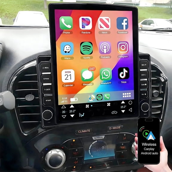 Geabo 4G+64G Car Stereo for Nissan Juke 2010-2014 with Wireless Carplay Android Auto, 9.7 Inch IPS Touchscreen Android 15 Car Radio Support GPS Navigation Bluetooth WiFi FM SWC Backup Camera