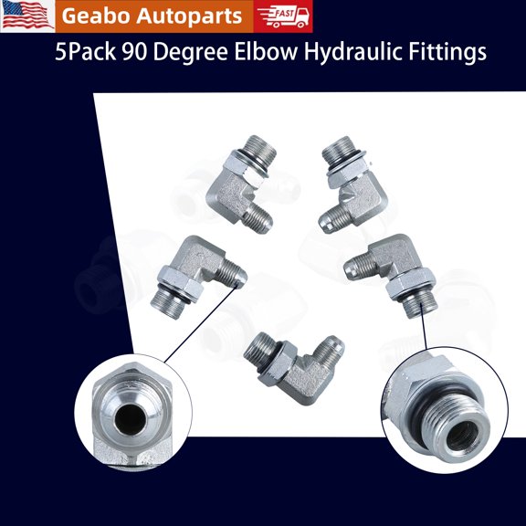 Geabo 5pcs 90 Degrees Elbow Hydraulic Adapter 3/8" JIC 37 Degrees Male X No.8 SAE/ORB Male Fittings for Automotive, Industrial Systems