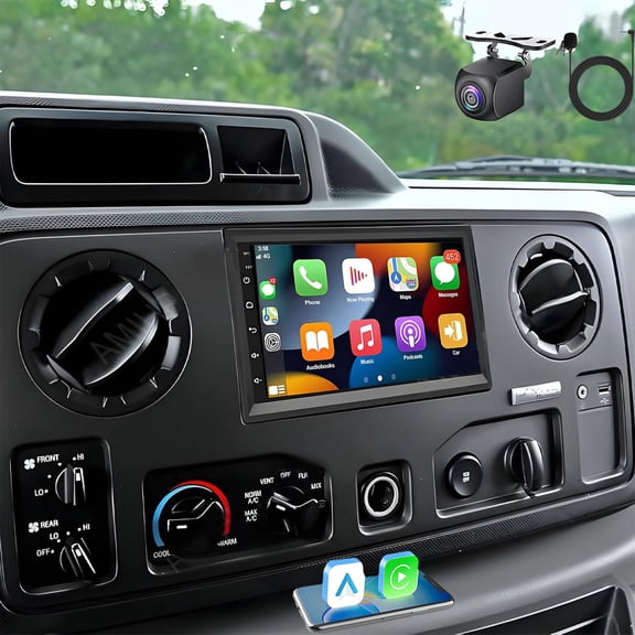 Geabo 7 in Double Din Car Stereo Andriod 13 for Ford E250 2009-2014 High-Trim 2+32G Car Radio with CarPlay & Android Auto, GPS Navigation, Bluetooth 5.0, WiFi, FM/RDS, SWC AHD Backup Camera