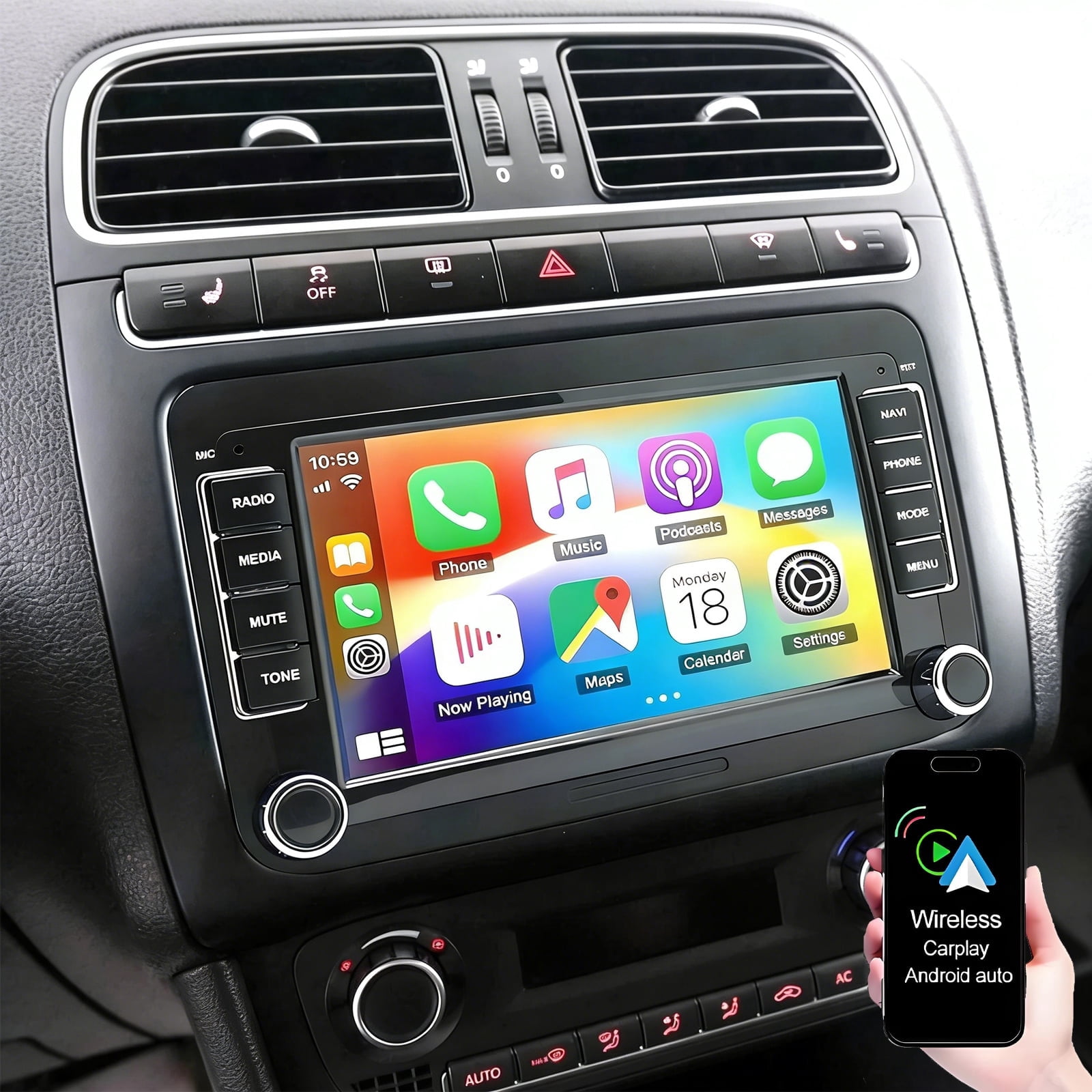 Dexico 7in Car Stereo for for VW Passat CC Tiguan Golf Jetta Sagitar 2004-2016 with Wireless Carplay Android Auto, Car Radio with Bluetooth WiFi FM/RDS SWC GPS Navigation + Backup Camera 2+64GB