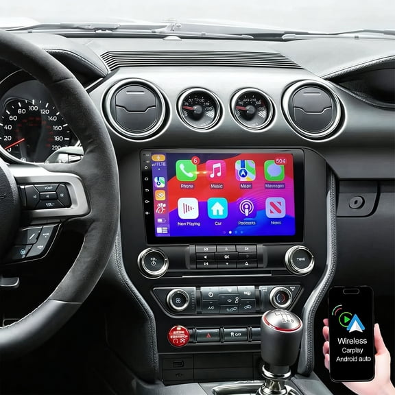 Geabo Android 13 Car Radio for Ford Mustang 2015-2021, 9'' TouchScreen Car Stereo with Wireless CarPlay Andriod Auto Bluetooth FM/RDS WIFI GPS Navigation SWC Mirror Link Backup Camera