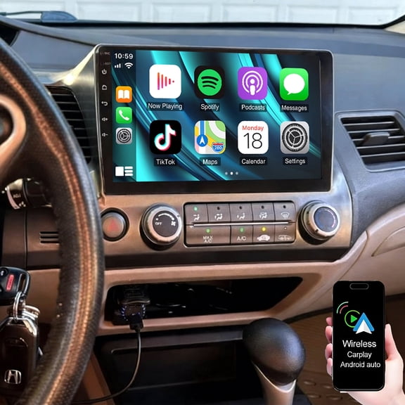 Dexico Android 14 Car Stereo for Honda Civic 2006-2011 with Wireless Carplay Android Auto, 2+32G 10.1" Touchscreen Car Radio with Bluetooth EQ GPS Navigation WiFi FM/RDS Mirror Link SWC Backup Camera