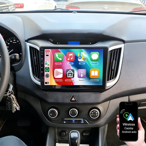 Dexico Android 14 Double Din Car Stereo Radio for Hyundai ix25 2015-2019, 10" Touch Screen Head Unit Car Radio with Wireless Carplay Android Auto GPS Bluetooth WiFi FM RDS SWC Backup Camera
