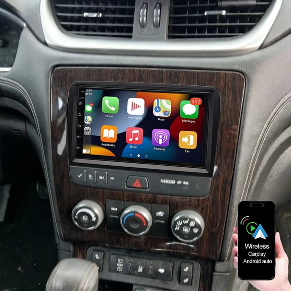 Geabo Android Car Stereo for Chevrolet Traverse 2013-2017 with Wireless Carplay Android Auto, 7in Car Radio with GPS Navigation WiFi Bluetooth FM/RDS SWC Mirror Link Split Screen AHD Backup Camera