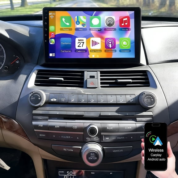 Geabo Android Car Stereo for Honda Accord 2008 2009 2010 2011 2012 2013, 4G+64G 10.1 Inch Touch Screen Car Radio with Wireless CarPlay Android Auto Bluetooth GPS Navigation WiFi FM SWC Backup Camera