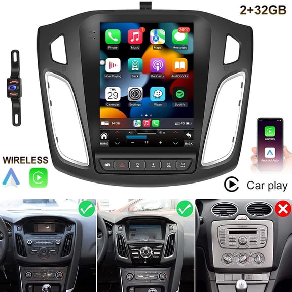 Geabo Car Radio for Ford Focus 2012-2018 Stereo with Wireless Carplay Android Auto, 9.7'' Touchscreen Car Stereo Support GPS Navigation Bluetooth WiFi FM Mirrorlink Split Screen SWC Rear Camera