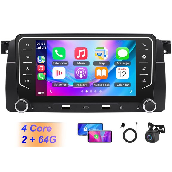 Geabo Car Stereo for BMW E46, Android 14 7" Touchscreen Radio 2G+64G with CarPlay Android Auto GPS Bluetooth WiFi FM/RDS DSP SWC Mirror Link Split Screen