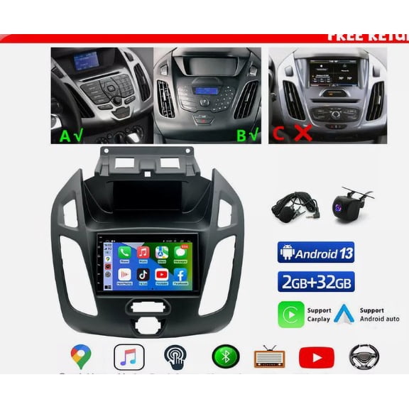 Geabo Car Stereo for Ford Transit Custom 2018-2022, Android 14 7" Touchscreen Radio with Wireless CarPlay Android Auto GPS Bluetooth WiFi FM/RDS SWC Mirror Link Split Screen AHD Camera Microphone