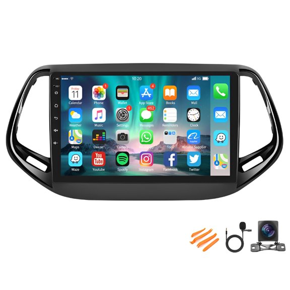 Geabo Car Stereo for Jeep Compass 2017-2019, Android 15 10" Touchscreen Radio with Wireless CarPlay Android Auto GPS 2GB+64GB Bluetooth WiFi FM/RDS DSP SWC CVBS Backup Camera Mic