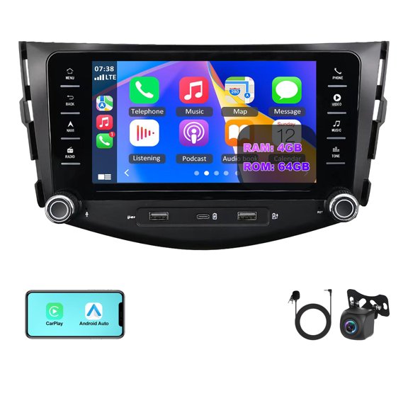 Geabo Car Stereo for Toyota RAV4 2006-2012, Android 14 7 Inch Touchscreen Radio with Wireless CarPlay Android Auto GPS Navigation WiFi Bluetooth FM/RDS SWC AHD Camera 4+64G