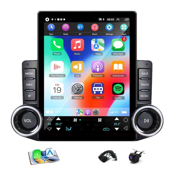 Geabo Universal Car Stereo Radio 7-Color Buttons, Android 15 9.7" Touchscreen Radio 4 Core 2+64G with CarPlay Android Auto GPS 5G WiFi Bluetooth 5.0 FM/RDS SWC AHD Camera Mirror Link