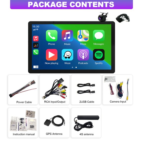 Geabo Universal Double Din Car Stereo, Android 15 13" Touchscreen 4+64G Octa Core Radio with CarPlay Android Auto GPS Bluetooth 4G LTE WiFi Mirror Link SWC Voice Control 1080P Camera DSP