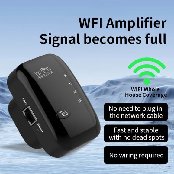 Geabo WiFi Range Extender 300Mbps 2.4GHz Signal Booster Integrated Antennas LAN Port Stable Wide Coverage Easy Setup for Home Black