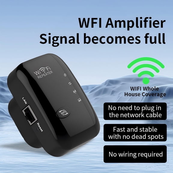 Geabo WiFi Range Extender 300Mbps 2.4GHz Stable Signal Wide Coverage Repeater AP Mode Integrated Antennas LAN Port Black