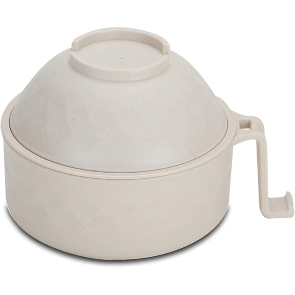 Gealach 1PC Beige Microwave Ramen Pot, 1200ml - Complete Set with Spoon, Chopsticks, Fork, Perfect for Apartments