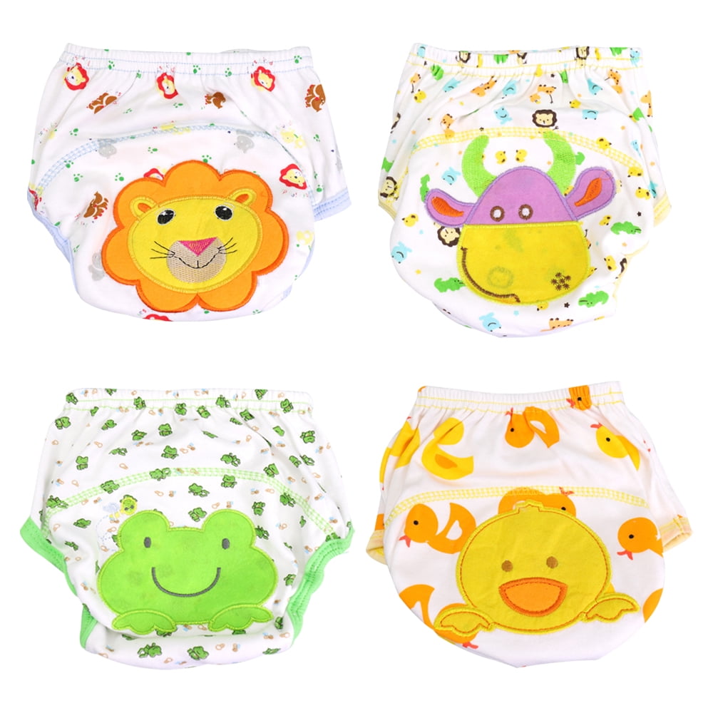 Gealach 4-Pack Toddler Training Pants, Pure Cotton, Washable, Lion + Duck + Frog + Cow, 90 Yards