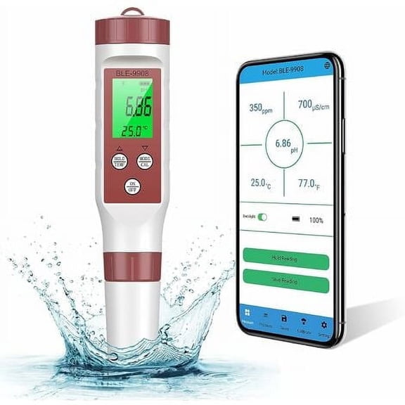 Gealach pH/TDS Meter, Digital 4-in-1 Tester with LCD Backlight, High-Resolution for Water, Wine, Swimming Pools, 1 Piece