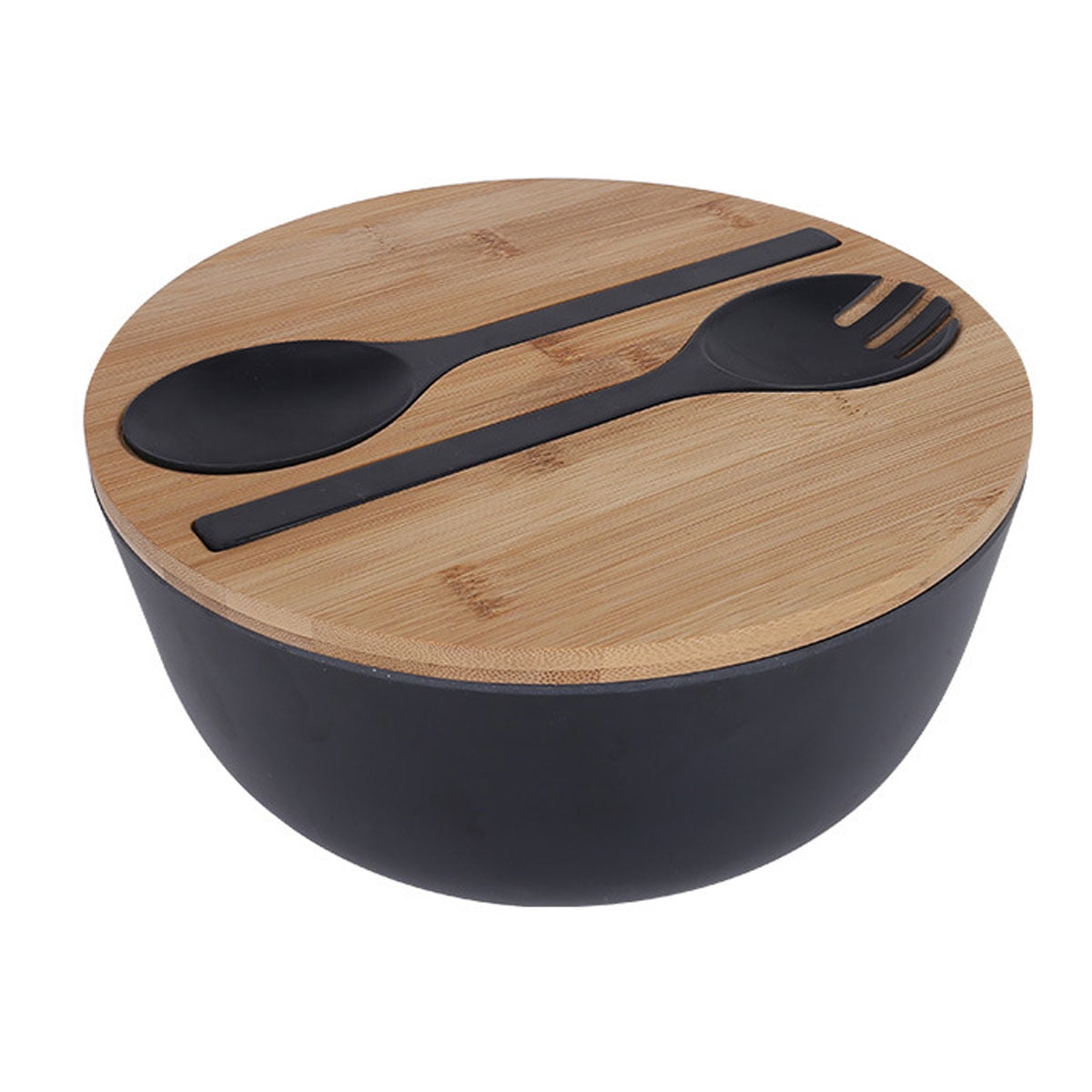 Gealach Bamboo Salad Bowl, 9.8inch, with Natural Bamboo Lid, White