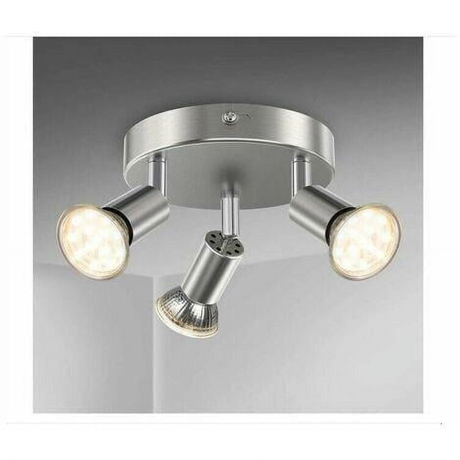 Gealach Brushed Nickel Circular Ceiling Spotlight, 3-Light Embedded Track Wall Light, Kitchen to Office, Includes GU10 Bulb