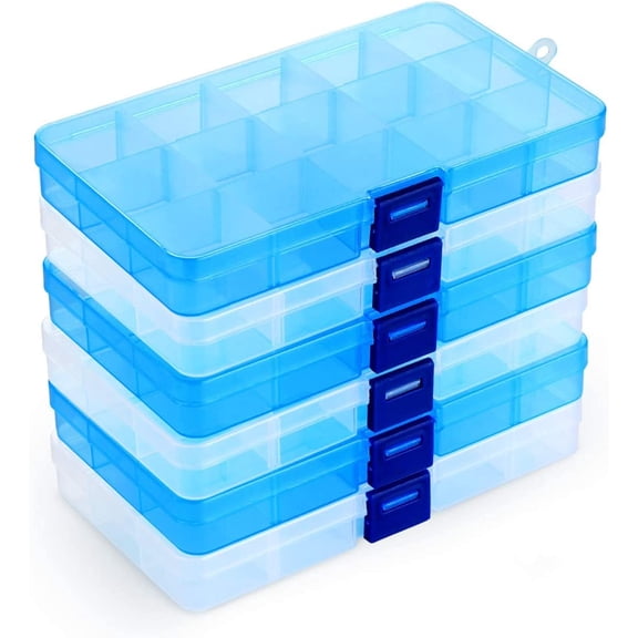Gealach Jewelry Beads Storage, Small 15 Compartments, Blue Buckle, 6 Pieces