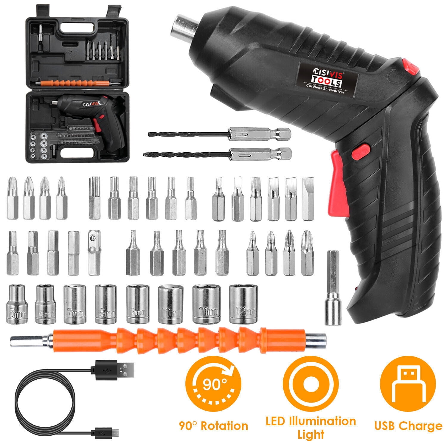 Gealach Electric Drill Tool Set, Cordless Hammer Drill, 47 Pieces, Household Electric Tool Kit, 1 Set