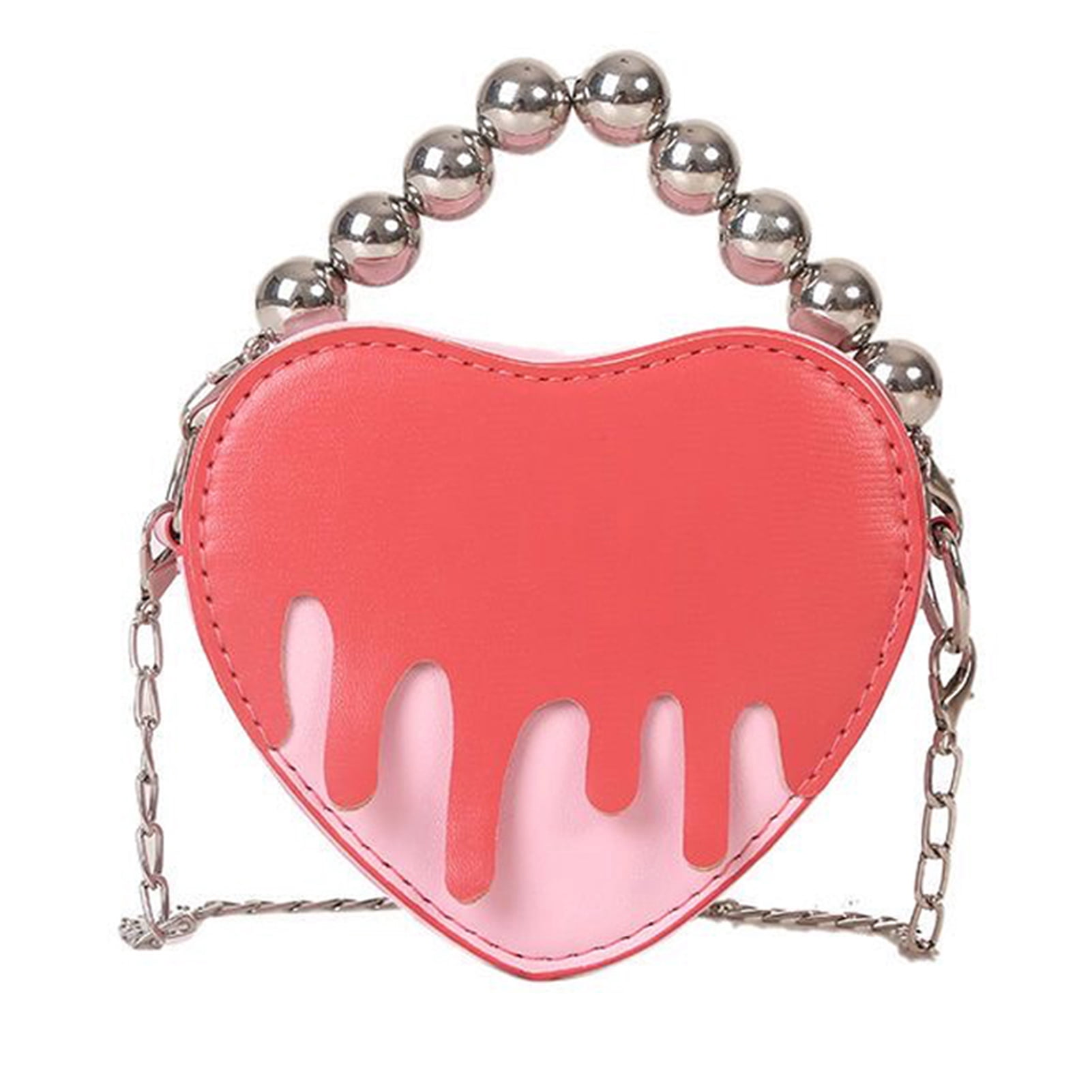LA FESTIN Heart Shaped Leather Purse For Women - Crossbody Satchel Bag With Chain Strap & Mirror