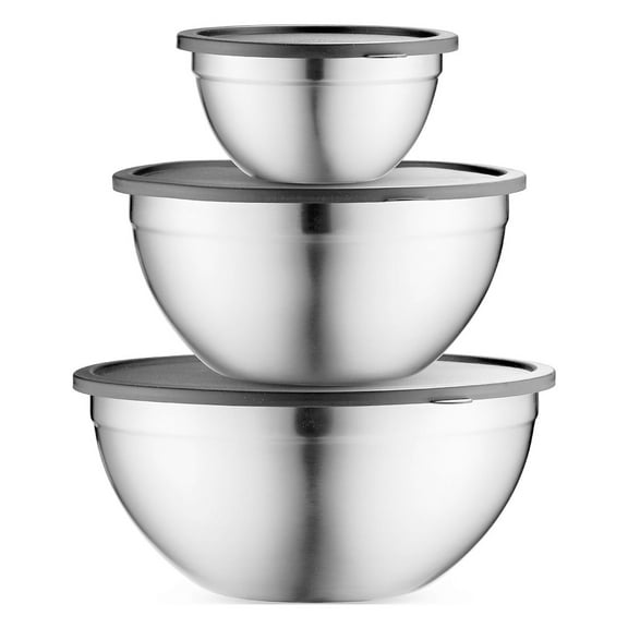 Gealach Stainless Steel Mixing Bowls, 3-Piece Nesting Set, Sealing Lids, Non-Slip Silicone Base, 2.6/2.3/1.3L