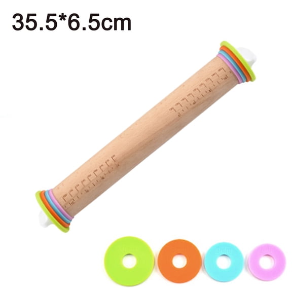 Gealach Wooden Rolling Pin, Adjustable Thickness, Non-Stick, Kitchen Baking Tool, Perfect Gift, Beechwood, 35.5*6.5cm, Color Box Included