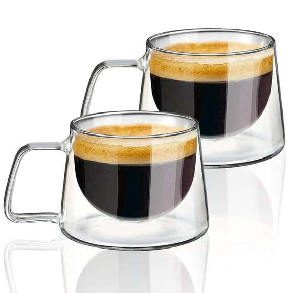 Gealach 200ml Double-Walled Glass Cappuccino Cup, Transparent, Insulated, Set of 2