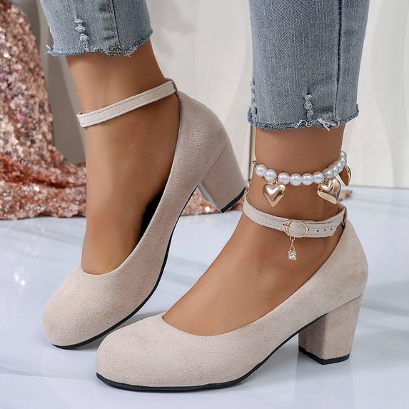 Gealkoca Ankle Strap Pump Heel Comfortable Round Toe Dress Shoe Buckle Closed Toe Comfortable Wedding Evening Party Dress Office Work Shoes