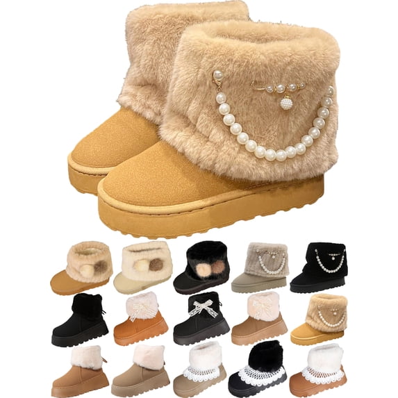 Gealkoca Furry Winter Boots for Women Snow Ankle Boot Pull On Fuzzy Comfortable Walking Shoes Winter Warm Shoes Round Toe Thick Sole Casual Boots