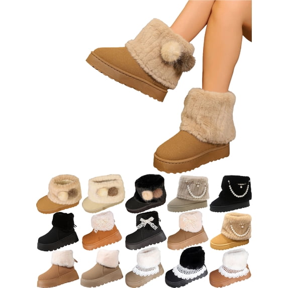 Gealkoca Furry Winter Boots for Women Snow Ankle Boot Pull On Fuzzy Comfortable Walking Shoes Winter Warm Shoes Round Toe Thick Sole Casual Boots