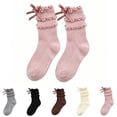 thumbnail image 1 of Gealkoca High Ankle Socks Girls Ruffle Crew Socks with Bow Solid Color Sock Ribbed Bow Warm Mid Calf Socks 3-10 Years, 1 of 6