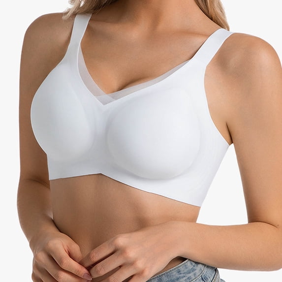 Gealkoca Jelly Bras for Women V Neck Mesh Wireless Bralettes Everyday Bra Full Coverage Bralette Plus Size Women's Sports Bras Breathable Yoga Bras